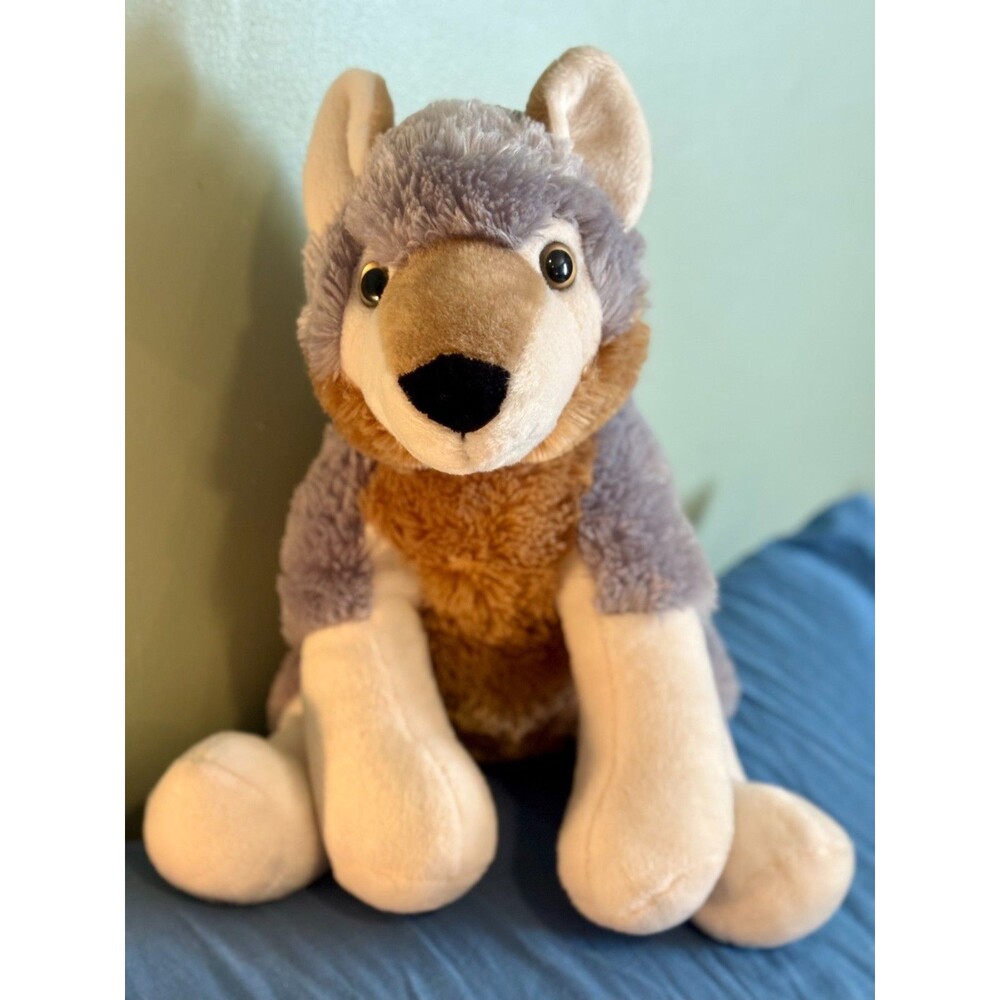 Adventure Planet 16" Sitting Stuffed Gray and Brown Wolf Pup Plush Realistic